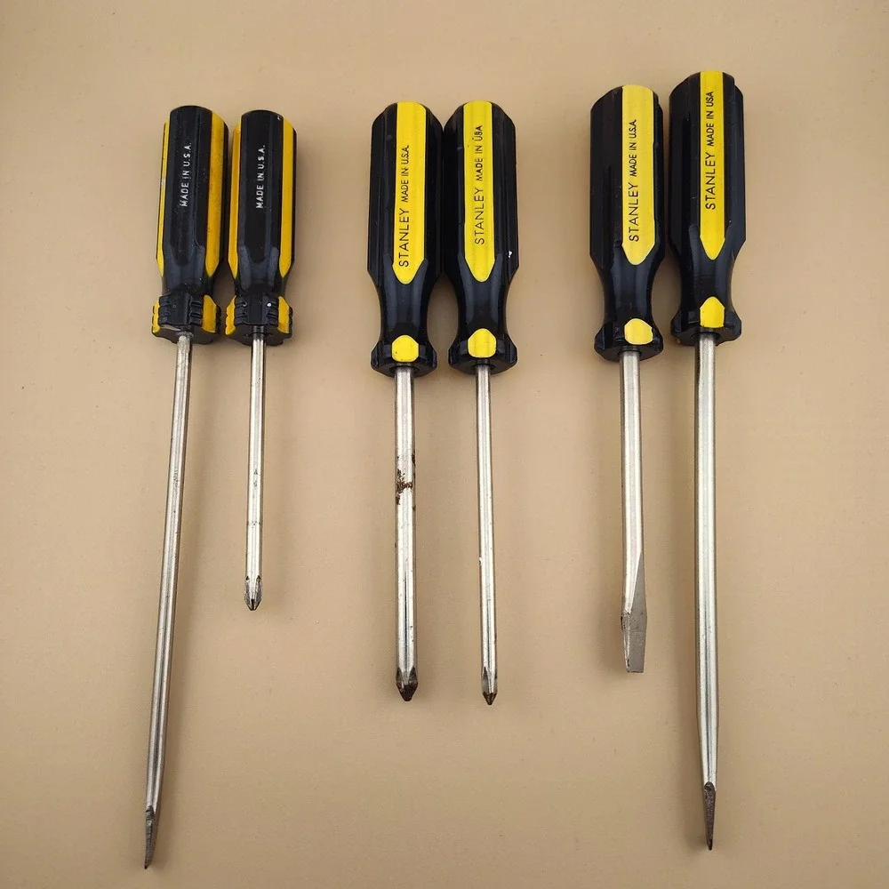 Stanley no brand Made in USA screwdriver lot of 6 flathead phillips yellow black